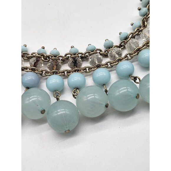 BANANA REPUBLIC Statement Bauble Necklace Light Blue Gold Tone Glam Boho - Picture 5 of 11